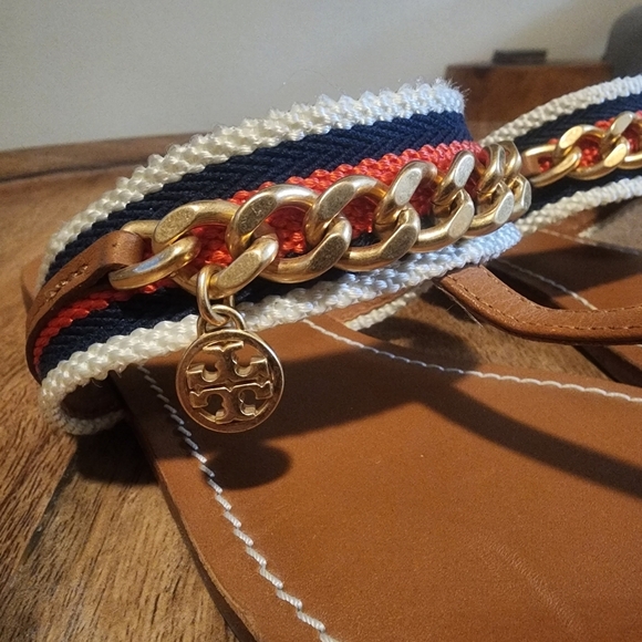 Tory Burch Striped Mini Benton Chain Band Thong Sandals Womens Sz 9 - Picture 3 of 12